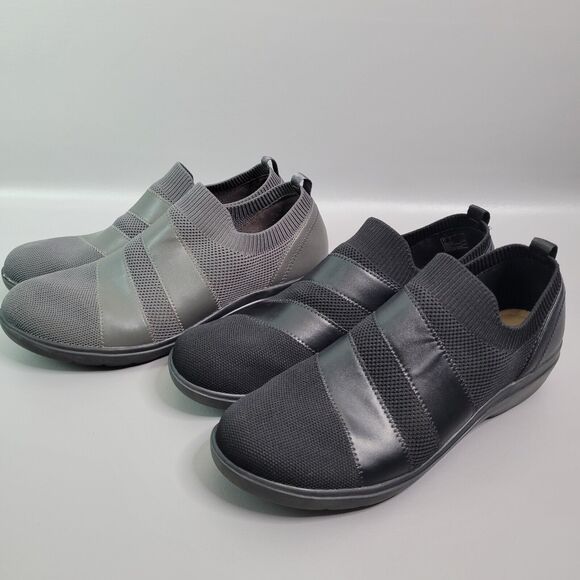 Lot Of 2 Womens Shoes Clarks Size 11 Sashlyn Edge Black Gray Comfort Slip-On - Picture 1 of 16